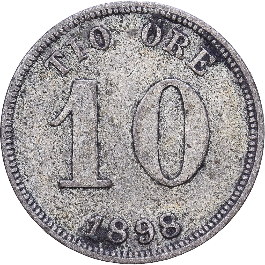 Suecia, Oscar II, 10 Öre, 1898, Kungsholmen, Plata, BC+, KM:755