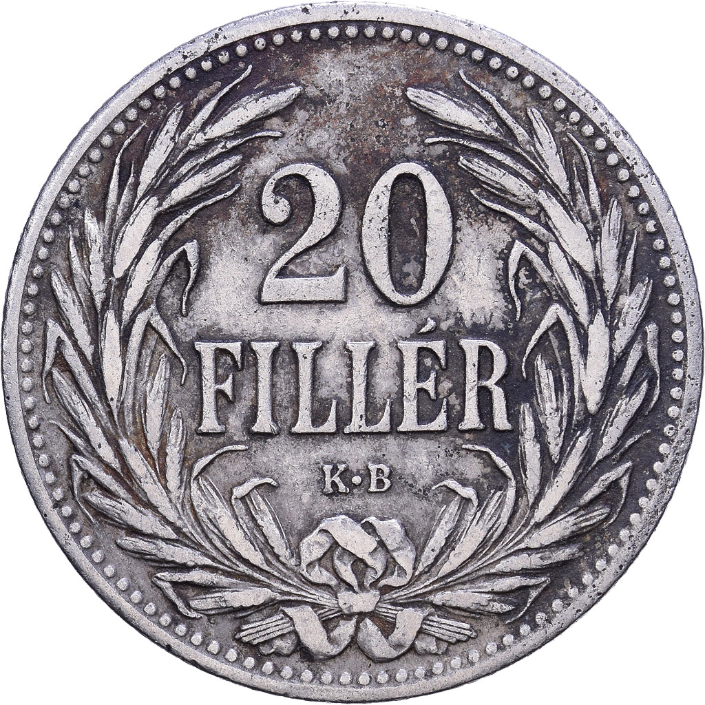Hungary, Franz Joseph I, 20 Fillér, 1908, Kormoczbanya, Nickel, EF(40-45)