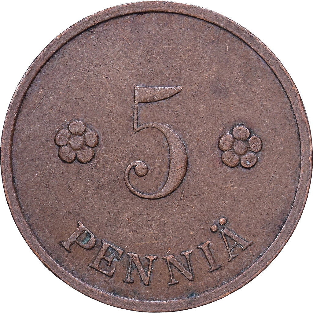 Finlandia, 5 Pennia, 1934, Helsinki, Cobre, BC+, KM:22