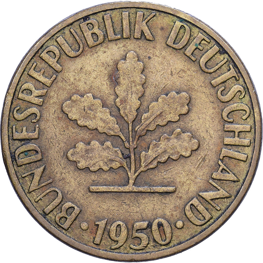 Germany, 5 Pfennig, 1950, Stuttgart, Brass Clad Steel, EF(40-45), KM:107