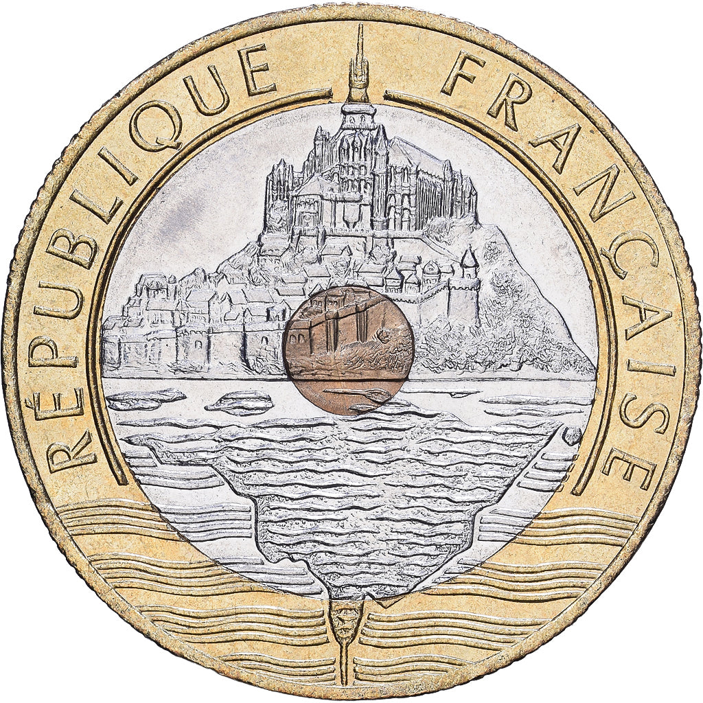 France, 20 Francs, Mont Saint Michel, 1992, Paris, Tri-Metallic, MS(64)