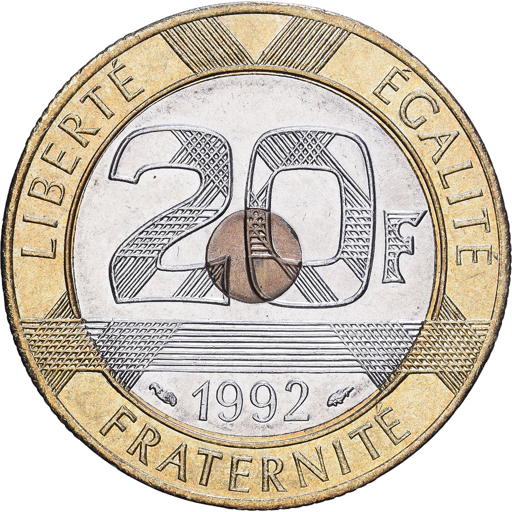 France, 20 Francs, Mont Saint Michel, 1992, Paris, Tri-Metallic, MS(64)