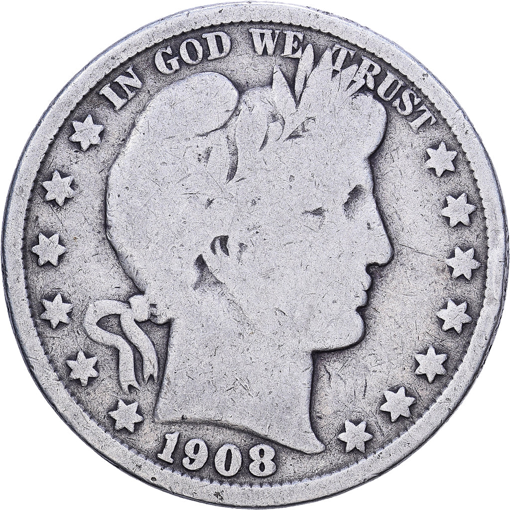 Estados Unidos, Half Dollar, Barber Half Dollar, 1908, U.S. Mint, Plata, BC+
