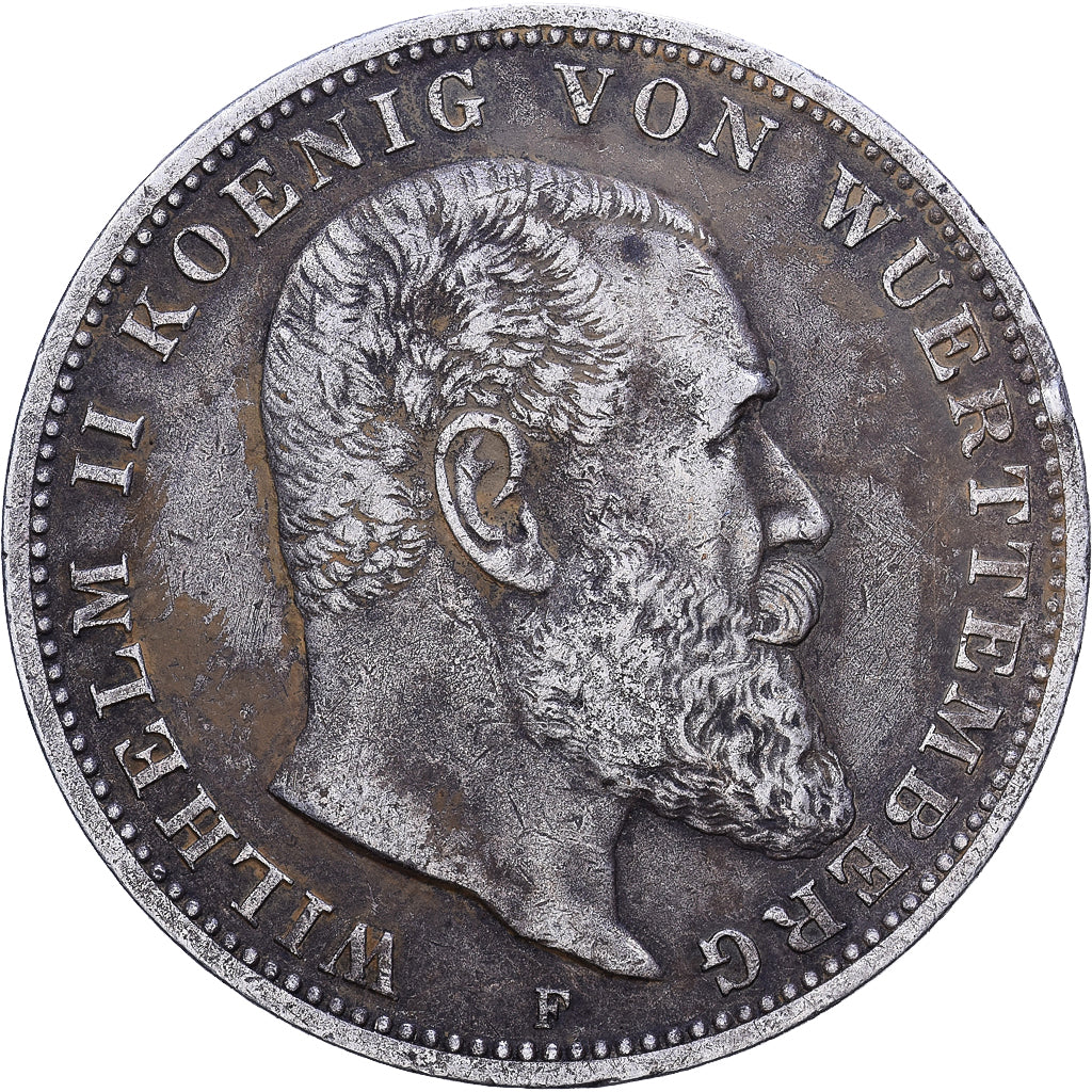 Kingdom of Württemberg, William II, 3 Mark, 1909, Stuttgart, Srebro, VF(30-35)