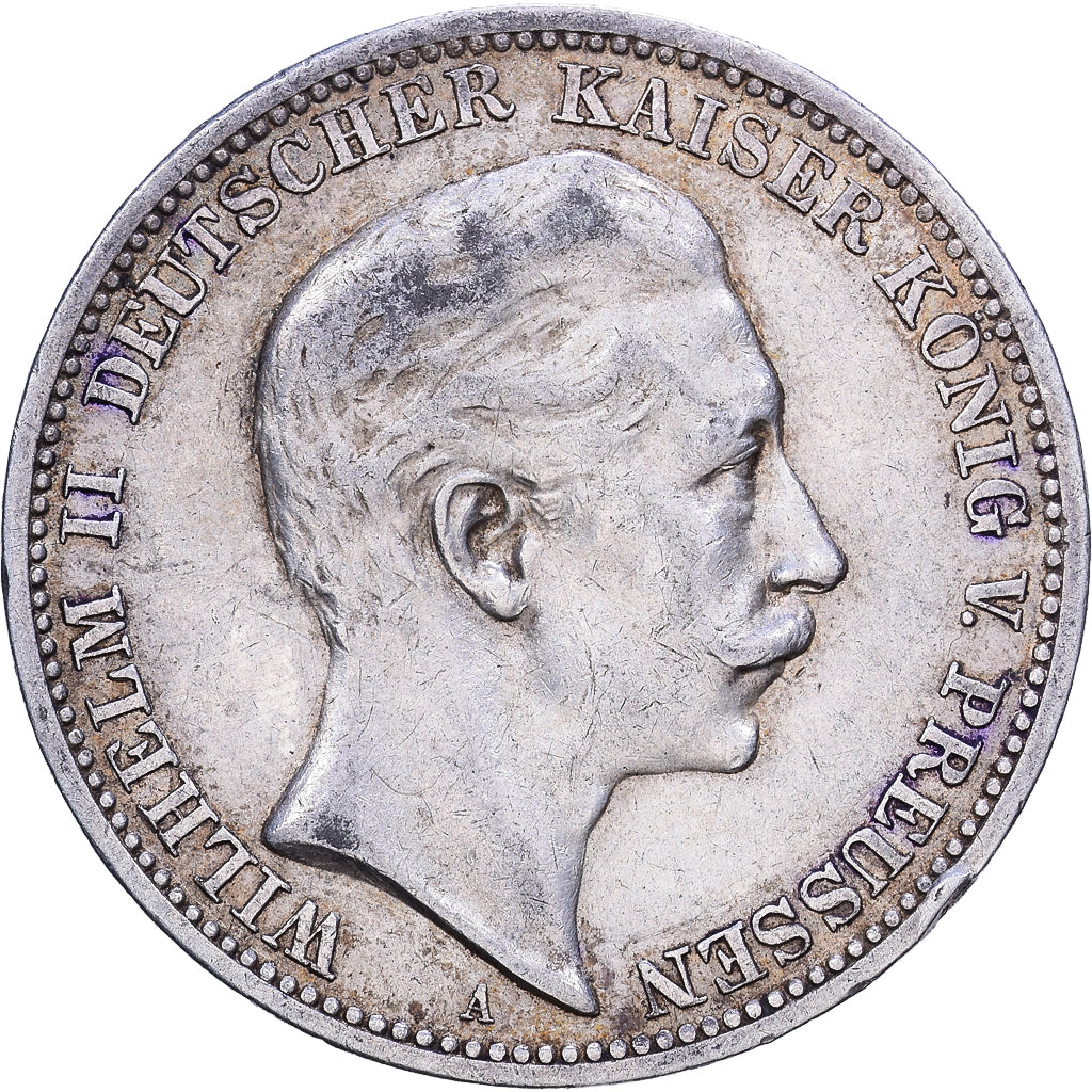 German States, PRUSSIA, Wilhelm II, 3 Mark, 1909, Berlin, Silver, EF(40-45)