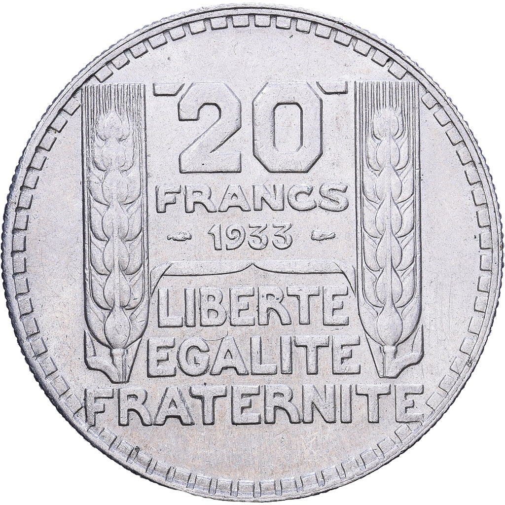 Francja, 20 Francs, Turin, 1933, Paris, Rameaux longs, Srebro, AU(50-53)