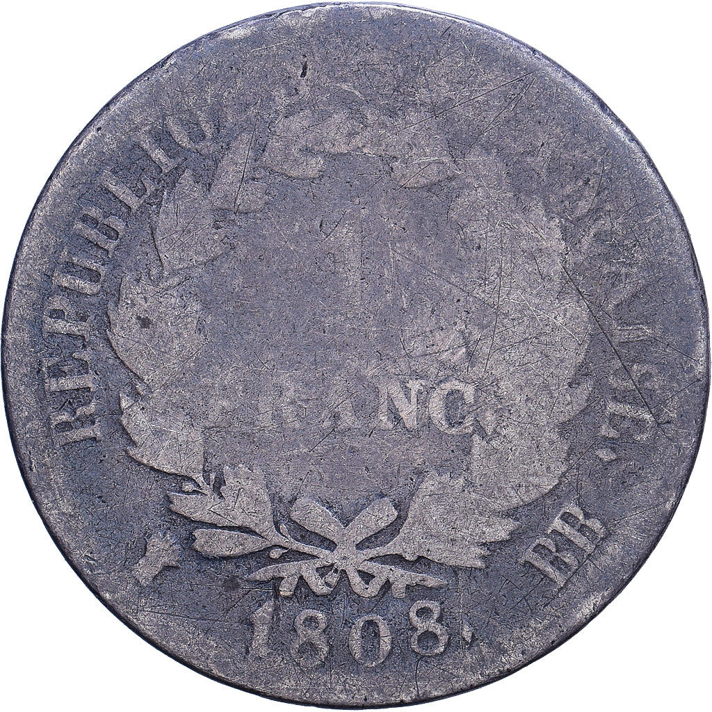France, Franc, Napoléon I, 1808, Strasbourg, Silver, VF(20-25), Gadoury:446