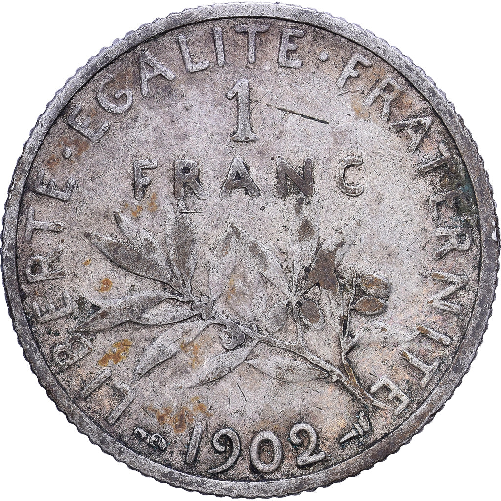 Francia, 1 Franc, Semeuse, 1902, Paris, Plata, BC+, Gadoury:467, KM:844.1