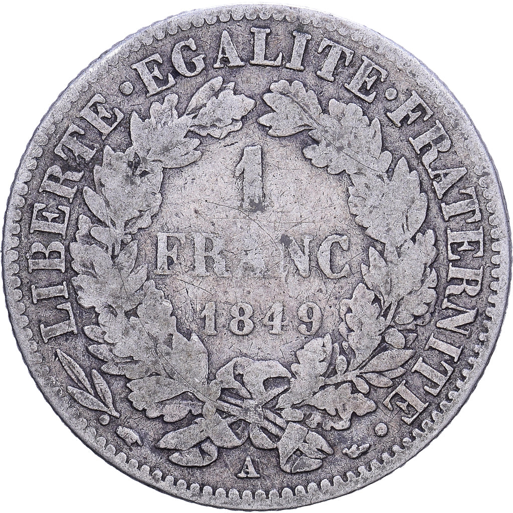 Francia, Franc, Cérès, 1849, Paris, Argento, MB, Gadoury:457, KM:759.1