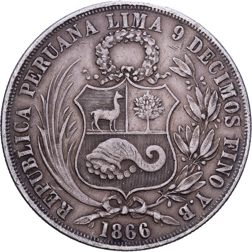 Peru, SOUTH PERU, Sol, 1866, Lima, Silver, EF(40-45), KM:196.3