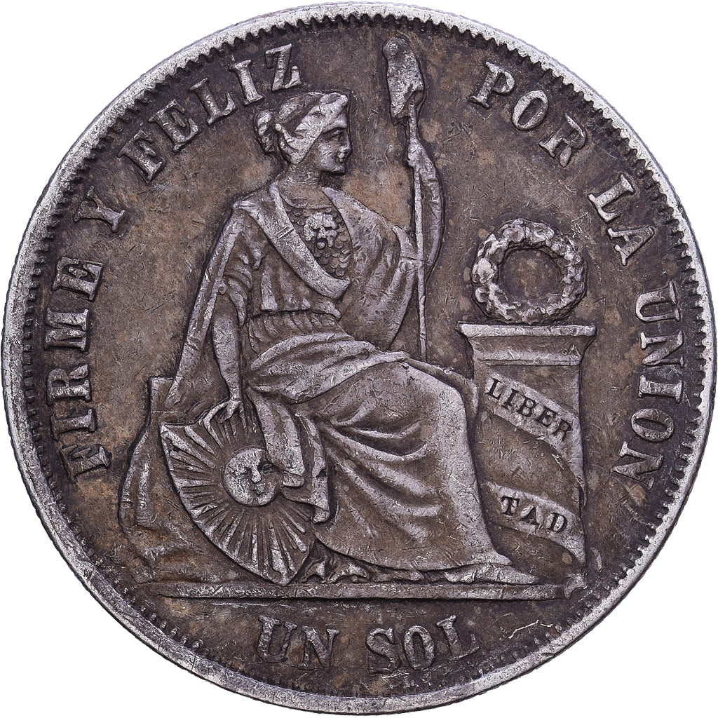 Peru, SOUTH PERU, Sol, 1866, Lima, Silver, EF(40-45), KM:196.3
