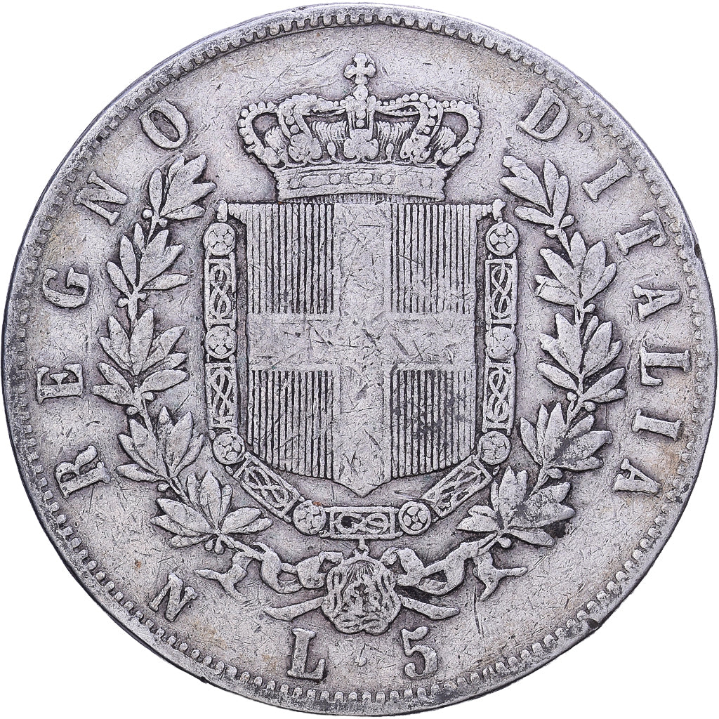Italia, Vittorio Emanuele II, 5 Lire, 1862, Naples, Plata, BC+, KM:8.4