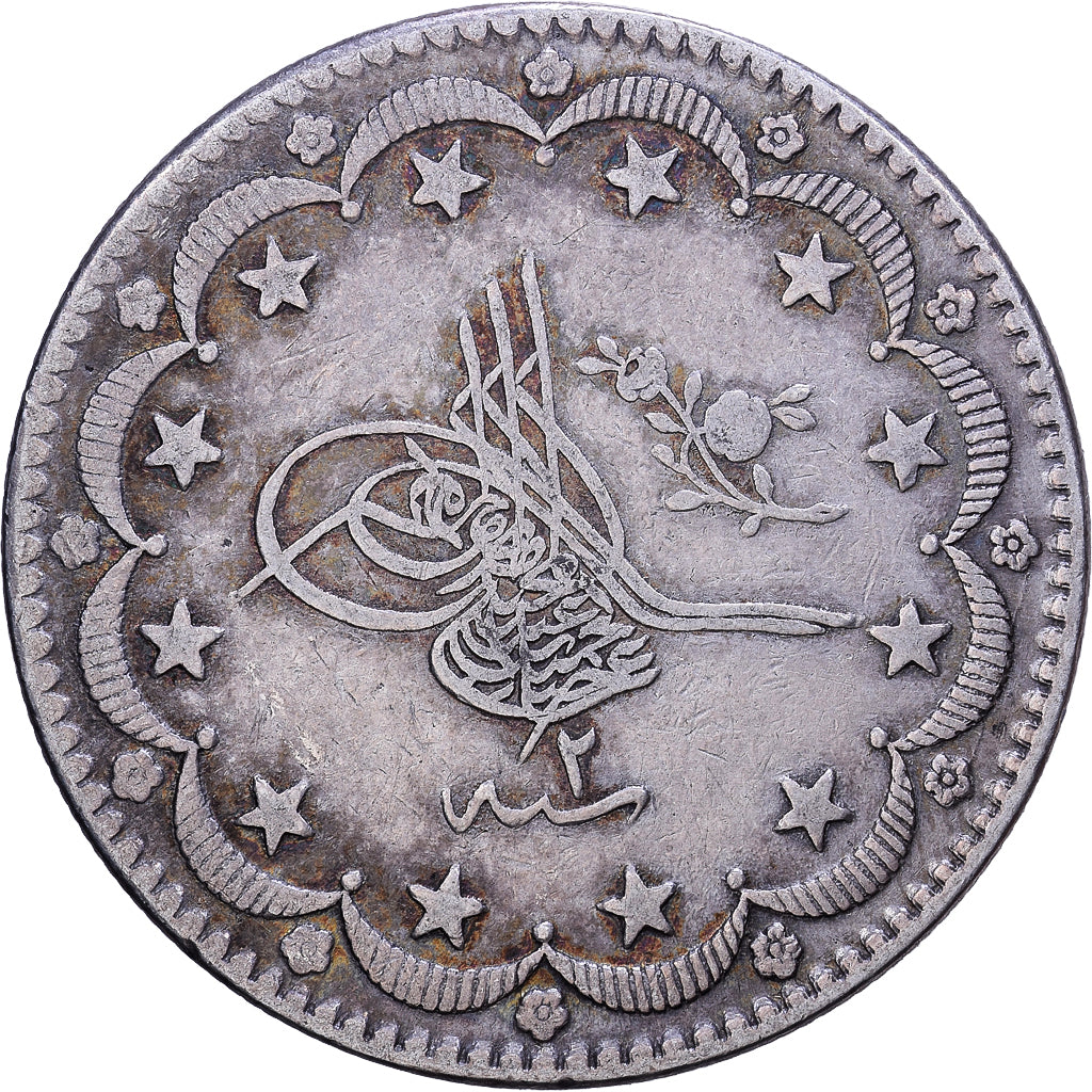 Turquía, Abdul Hamid II, 20 Kurush, 1877 (1293//2), Qustantiniyah, Plata, MBC
