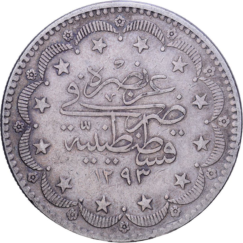 Turquía, Abdul Hamid II, 20 Kurush, 1877 (1293//2), Qustantiniyah, Plata, MBC