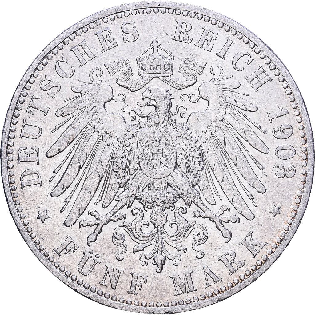 Landy niemieckie, PRUSSIA, Wilhelm II, 5 Mark, 1903, Berlin, Srebro, AU(50-53)