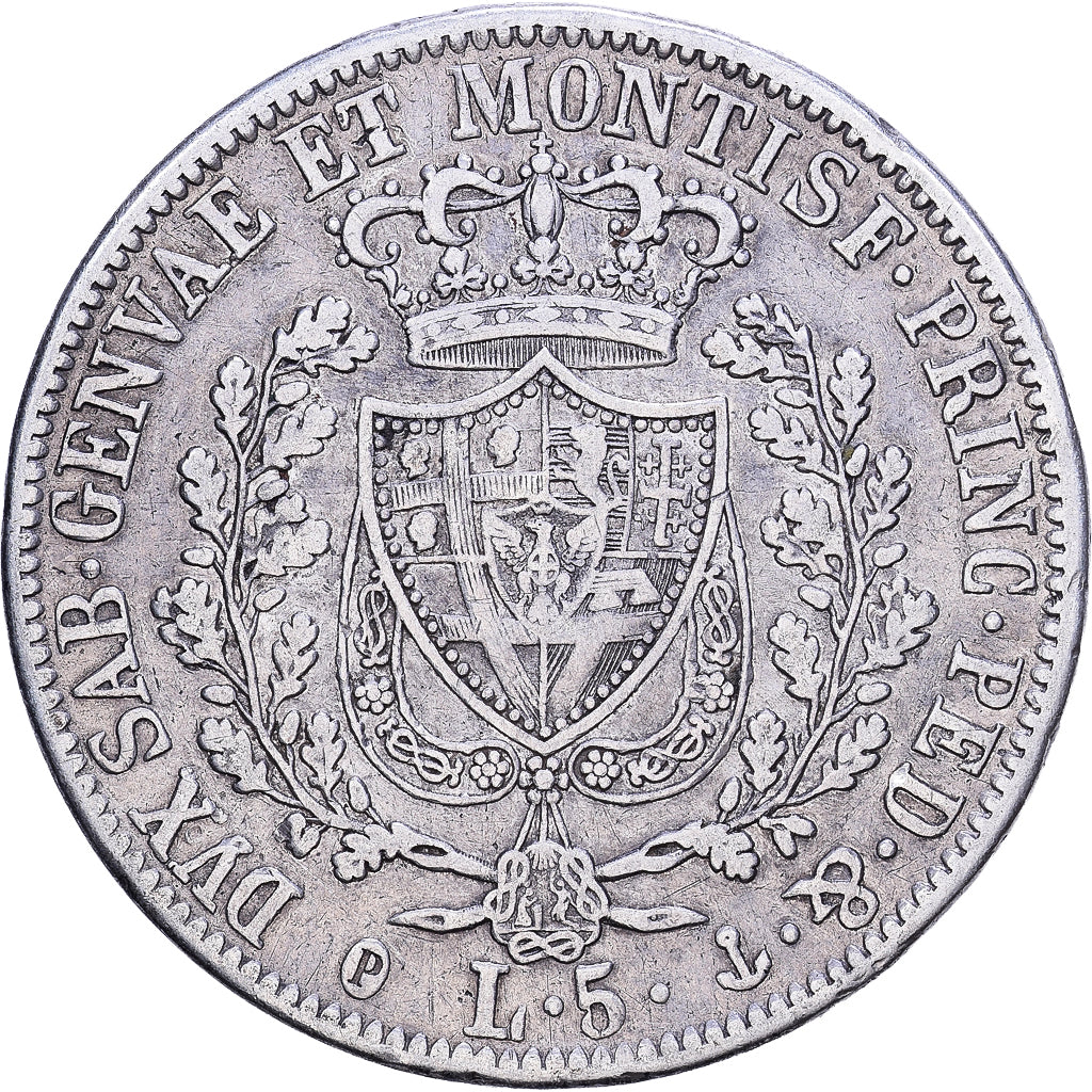Italian States, SARDINIA, Carlo Felice, 5 Lire, 1827, Genoa, Silver, VF(20-25)