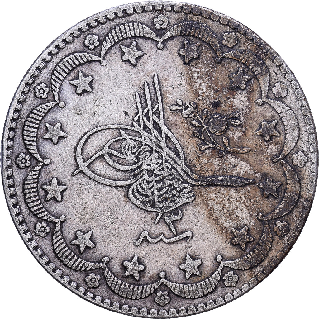 Turquia, Abdul Hamid II, 20 Kurush, 1878/AH1293, Qustantiniyah, Prata