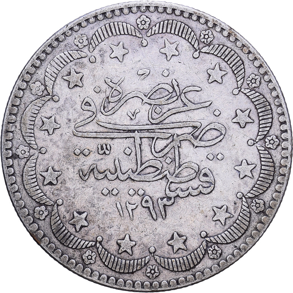 Turquia, Abdul Hamid II, 20 Kurush, 1878/AH1293, Qustantiniyah, Prata