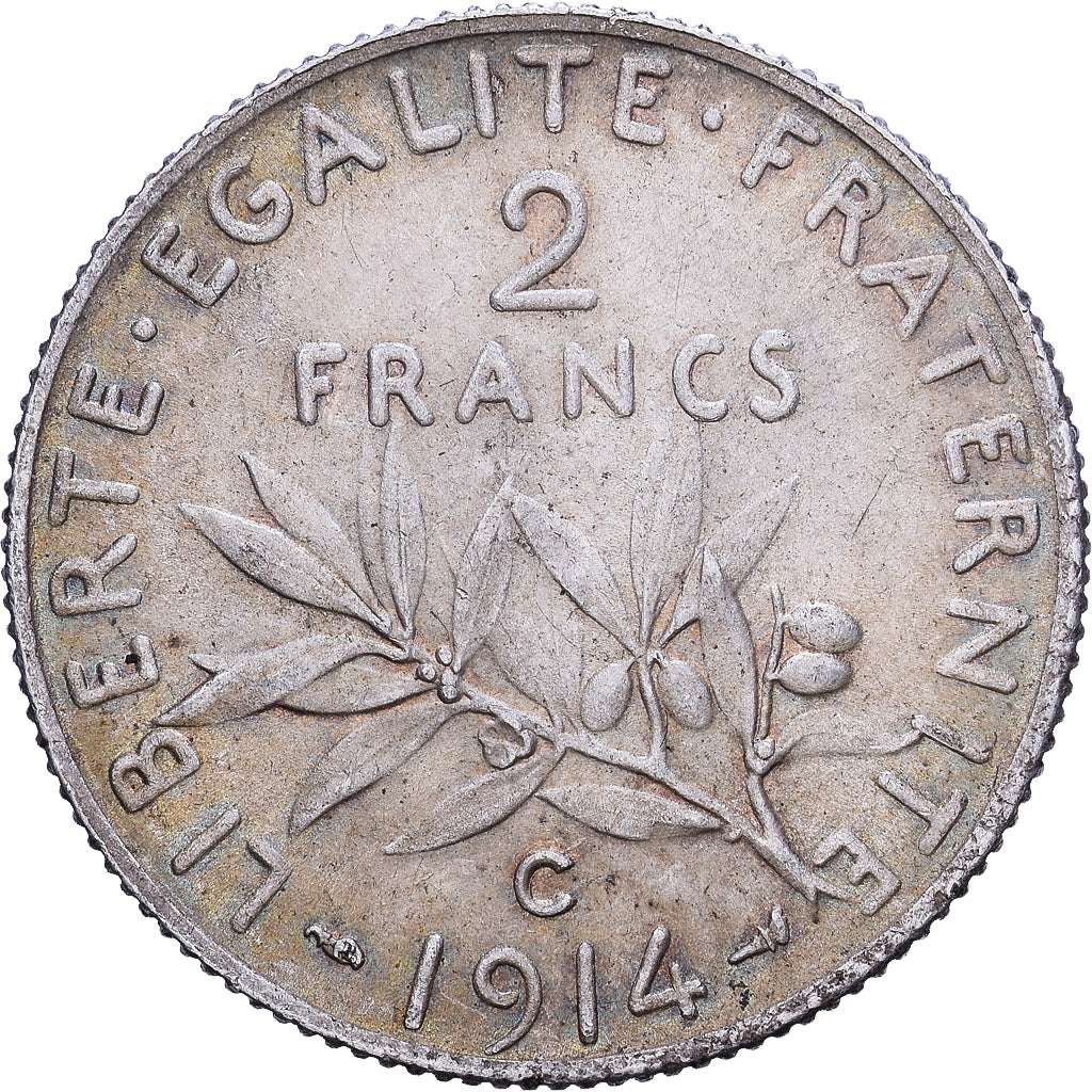 France, 2 Francs, Semeuse, 1914, Castelsarrasin, Silver, AU(50-53), Gadoury:532
