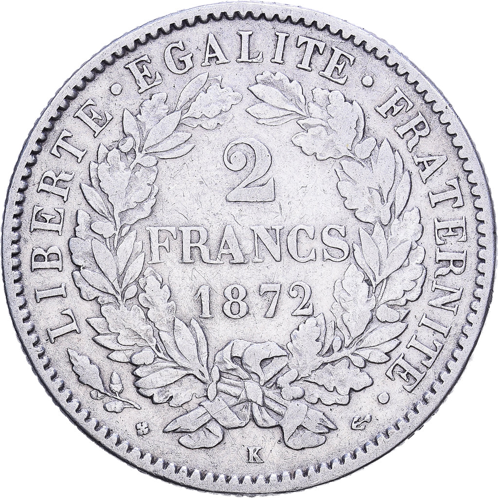 França, 2 Francs, Cérès, 1872, Bordeaux, Prata, EF(40-45), Gadoury:530a