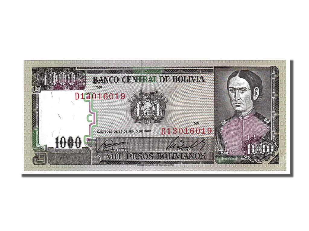 Banknote, Bolivia, 1000 Pesos Bolivianos, 1982, 1982-06-25, UNC(65-70)