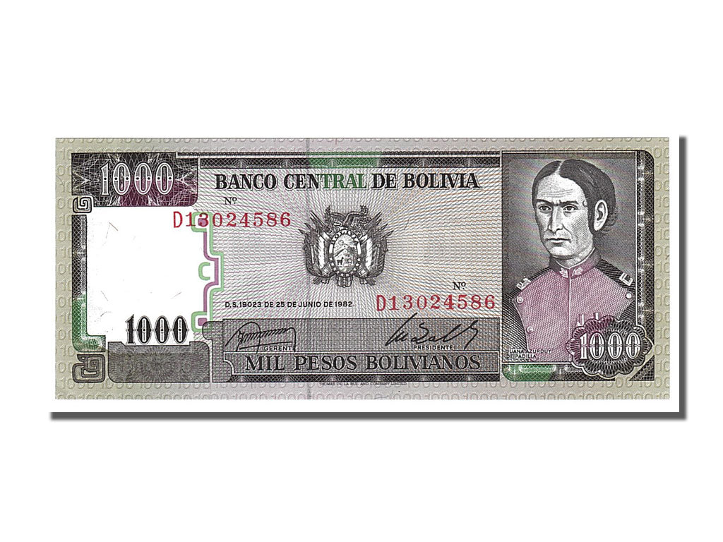 Banknote, Bolivia, 1000 Pesos Bolivianos, 1982, 1982-06-25, UNC(65-70)