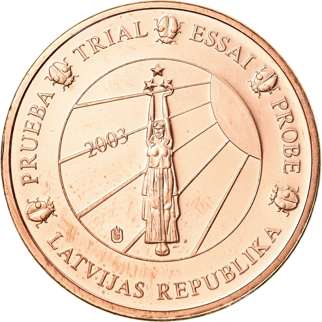 Letonia, medalla, 5 C, Essai-Trial, 2003, FDC, Cobre