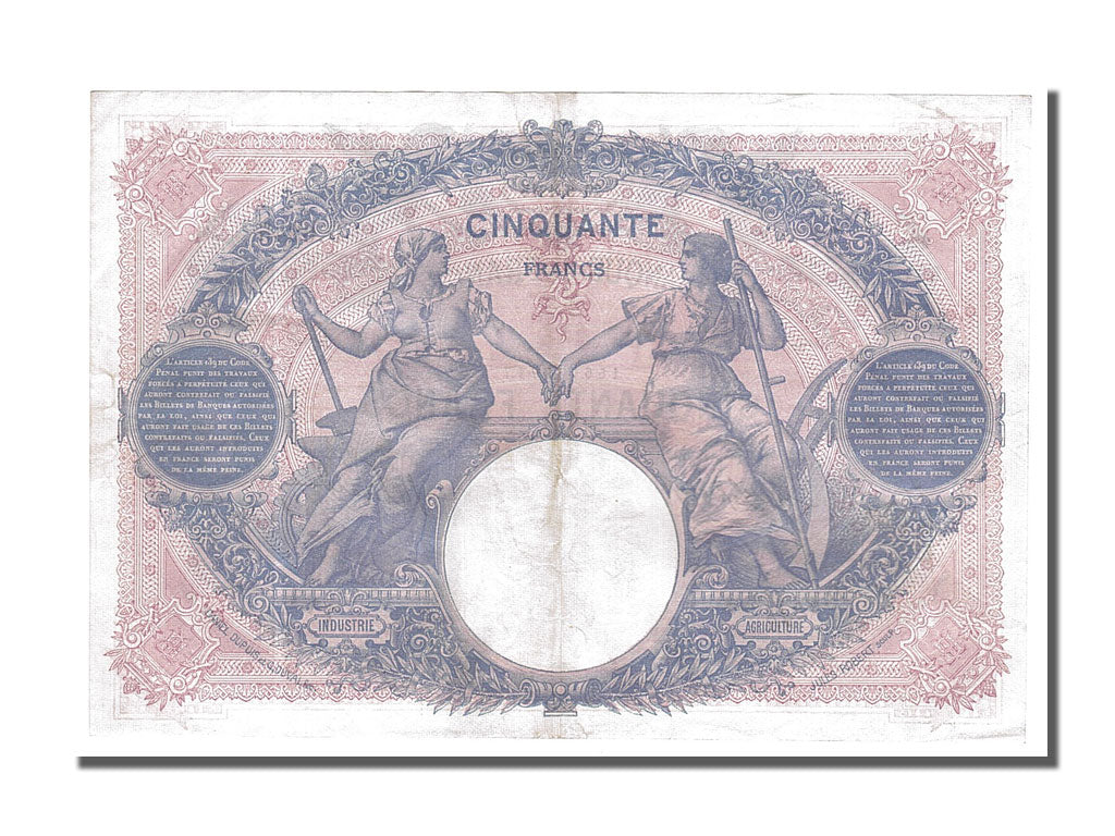 Geldschein, Frankreich, 50 Francs, 50 F 1889-1927 ''Bleu et Rose'', 1915