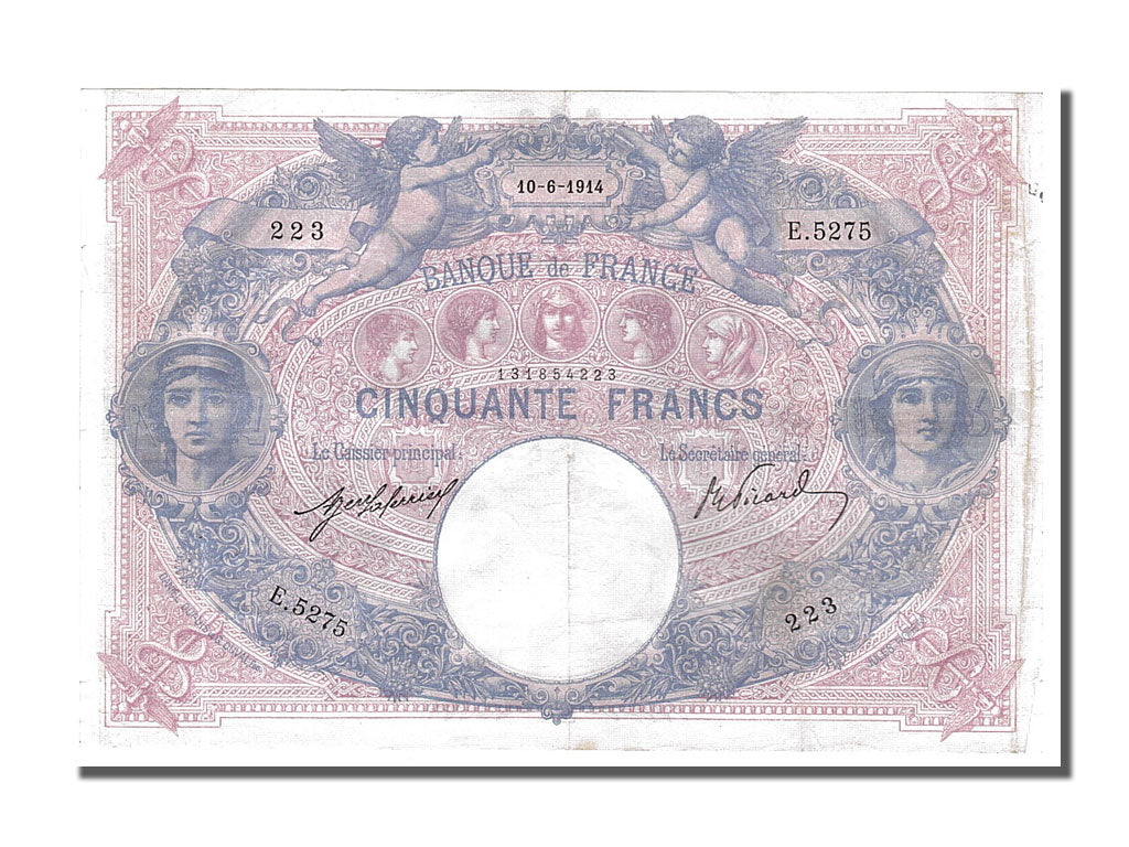 Banknote, France, 50 Francs, 50 F 1889-1927 ''Bleu et Rose'', 1914, 1914-06-10