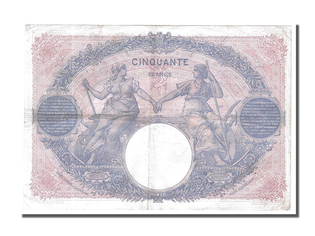 Geldschein, Frankreich, 50 Francs, 50 F 1889-1927 ''Bleu et Rose'', 1914