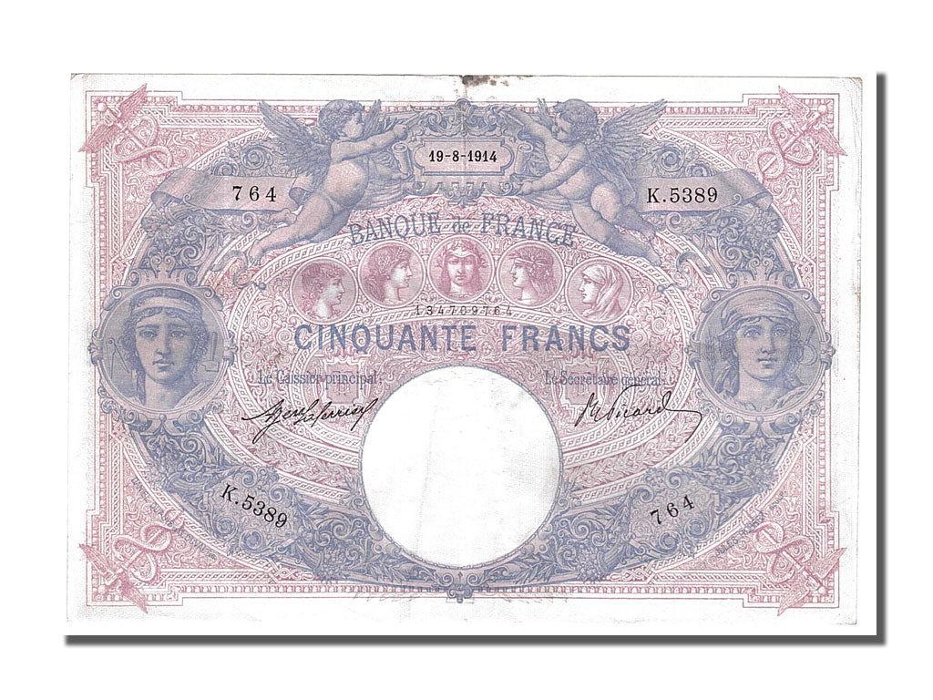 Banknote, France, 50 Francs, 50 F 1889-1927 ''Bleu et Rose'', 1914, 1914-08-19