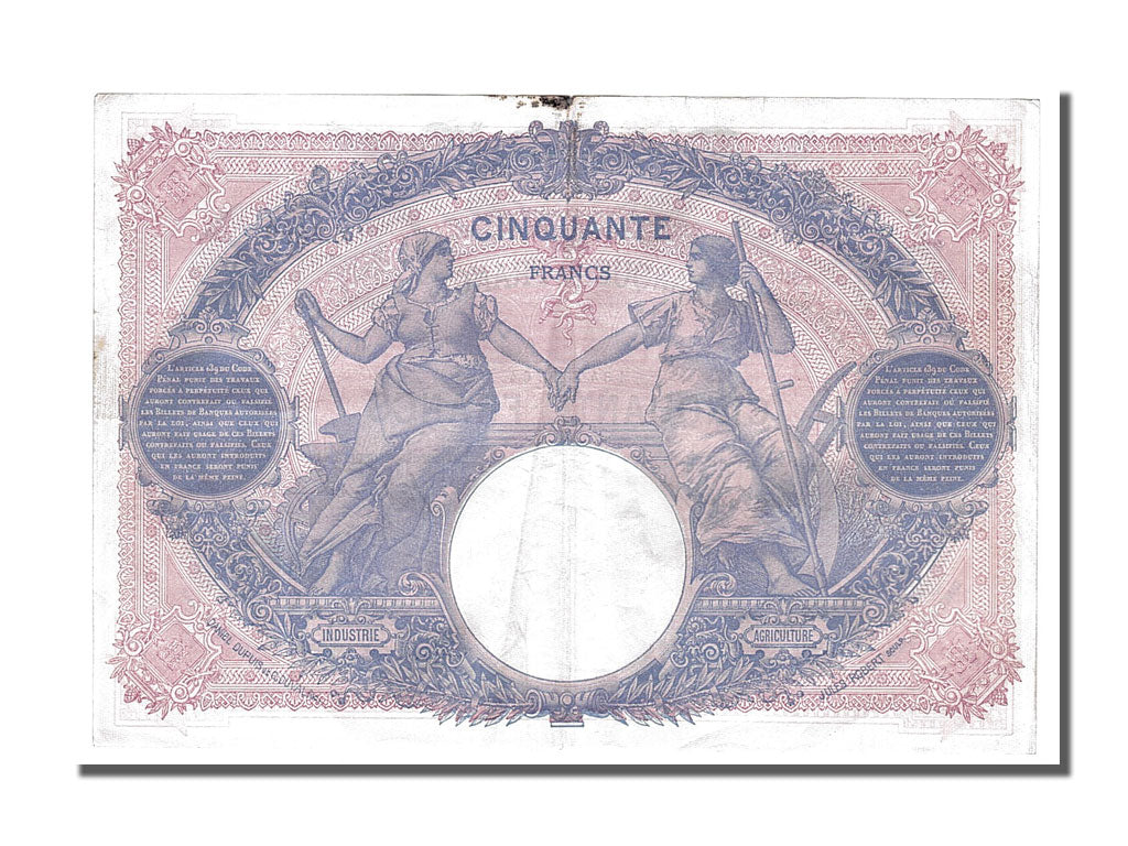 Banknote, France, 50 Francs, 50 F 1889-1927 ''Bleu et Rose'', 1914, 1914-08-19