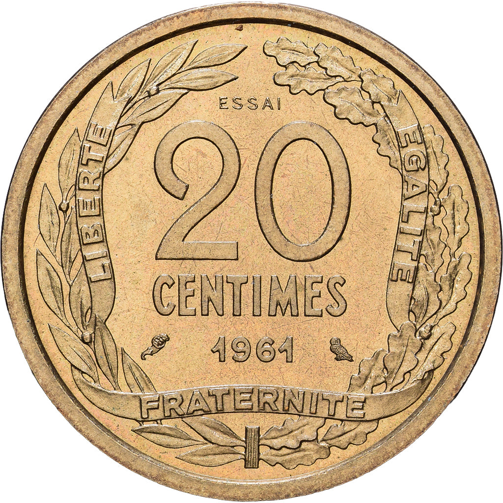 Frankreich, 20 Centimes, Essai de Robert, 1961, Paris, Aluminum-Bronze, UNZ