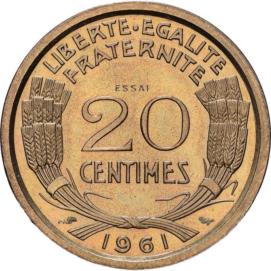 France, 20 Centimes, Essai de Cochet, 1961, Paris, Aluminum-Bronze, MS(63)