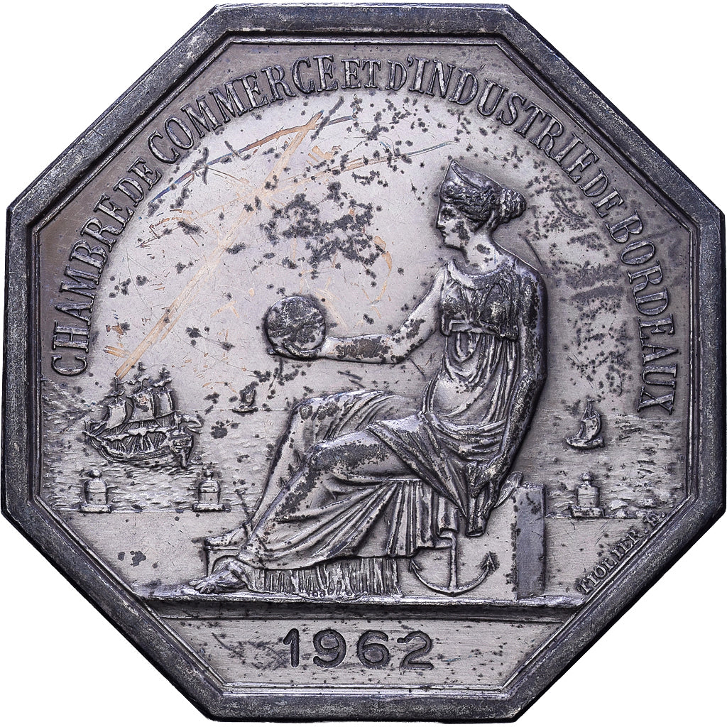 França, medalha, Chambre de Commerce de Bordeaux, 1962, Prata, AU(55-58)