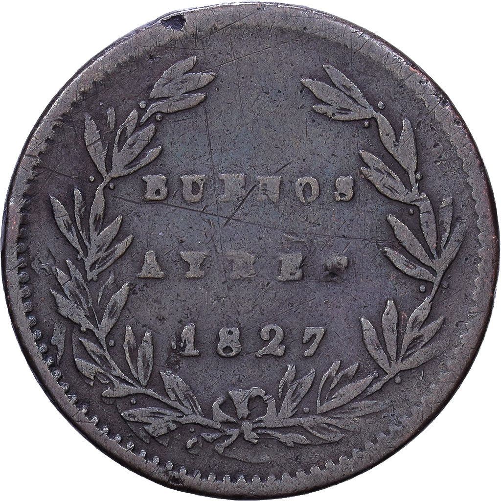 Argentina, 5/10 Réal, 1827, Buenos Aires, Copper, VF(20-25), KM:3