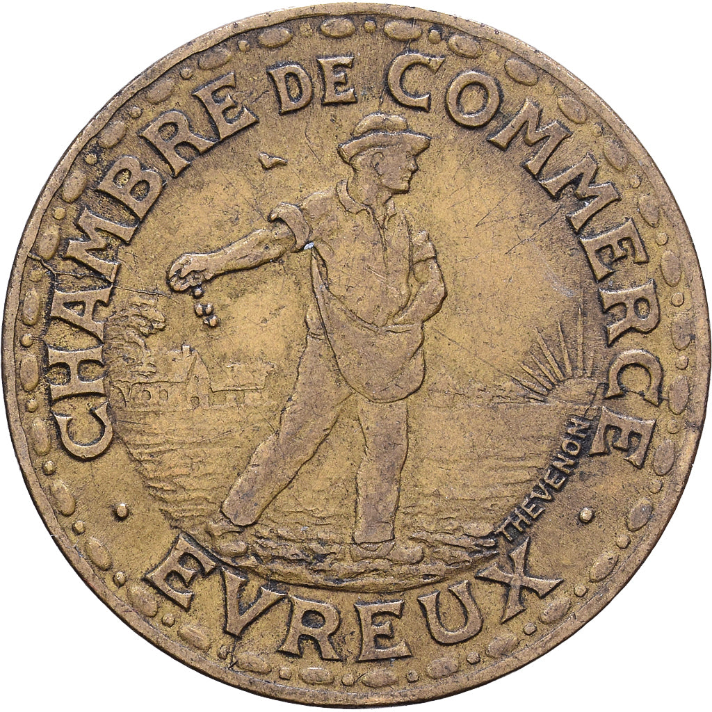 Frankrijk, Chambre de commerce d'Evreux, 1 Franc, 1922, FR+, Tin, Elie:10.4