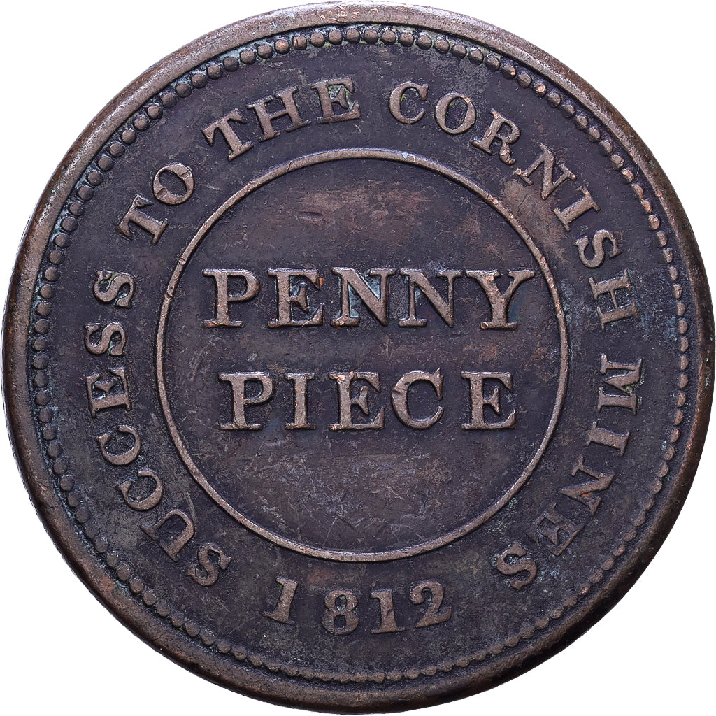 Reino Unido, 1 Penny, Cornouailles, Cornish Mines, 1812, Cobre, BC+