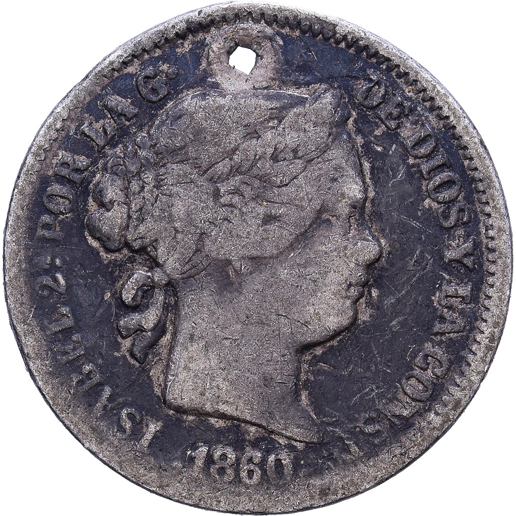 Espanha, Isabel II, 1 Réal, 1860, Madrid, Prata, VF(20-25)
