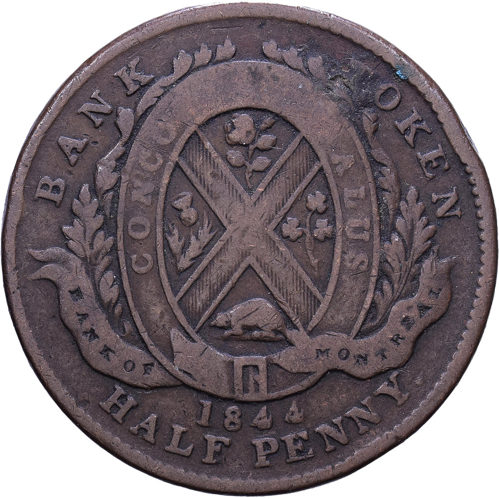 Canadá, 1/2 Penny, 1844, Soho Mint, Cobre, BC+, KM:Tn18