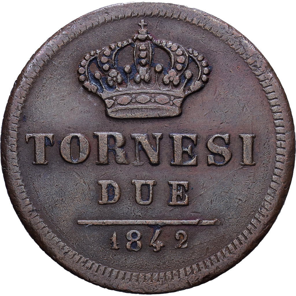 Kingdom of the Two Sicilies, Ferdinando II, 2 Tornesi, 1842, Naples, Cobre
