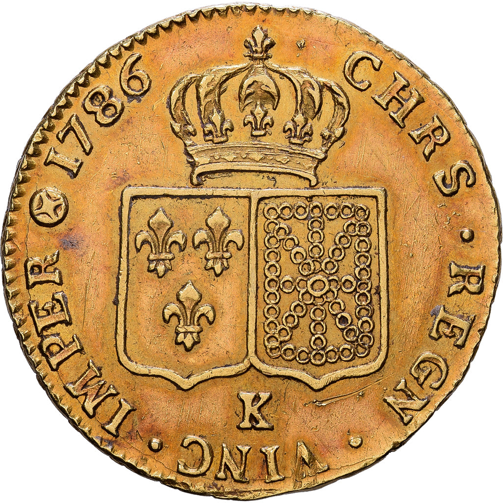 França, Louis XVI, Double Louis d'or à la tête nue, 1786, Bordeaux, Dourado