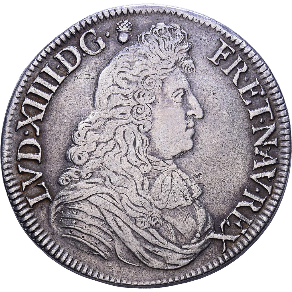 Francja, Louis XIV, Écu à la cravate, 1673, Rennes, Srebro, VF(30-35)