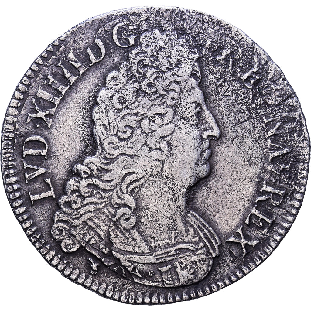 France, Louis XIV, Ecu aux 8 L, 1704, Lyon, reformed, Silver, VF(20-25)