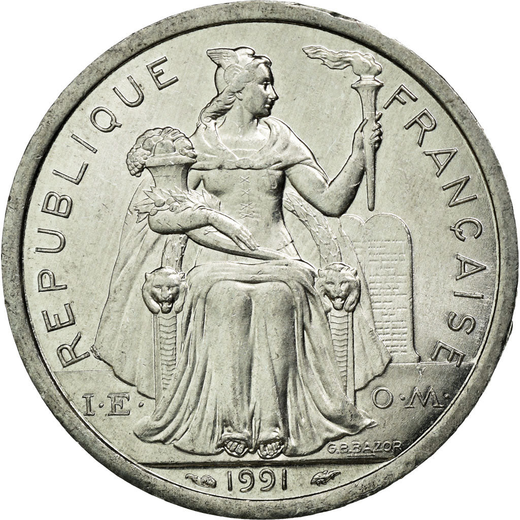 Coin, French Polynesia, 2 Francs, 1991, Paris, AU(55-58), Aluminum, KM:10