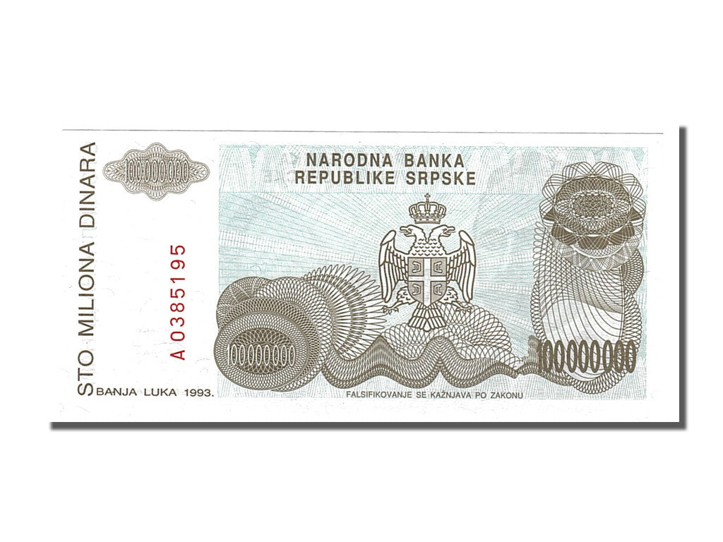 Banconote, Bosnia - Erzegovina, 100,000,000 Dinara, 1993, FDS