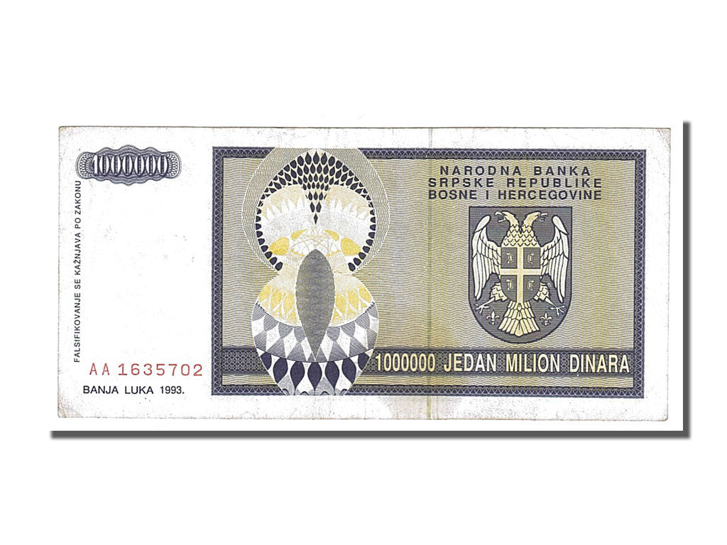 Banknote, Bosnia - Herzegovina, 1 Million Dinara, 1992, EF(40-45)