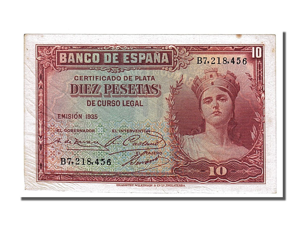 Geldschein, Spanien, 10 Pesetas, 1935, VZ