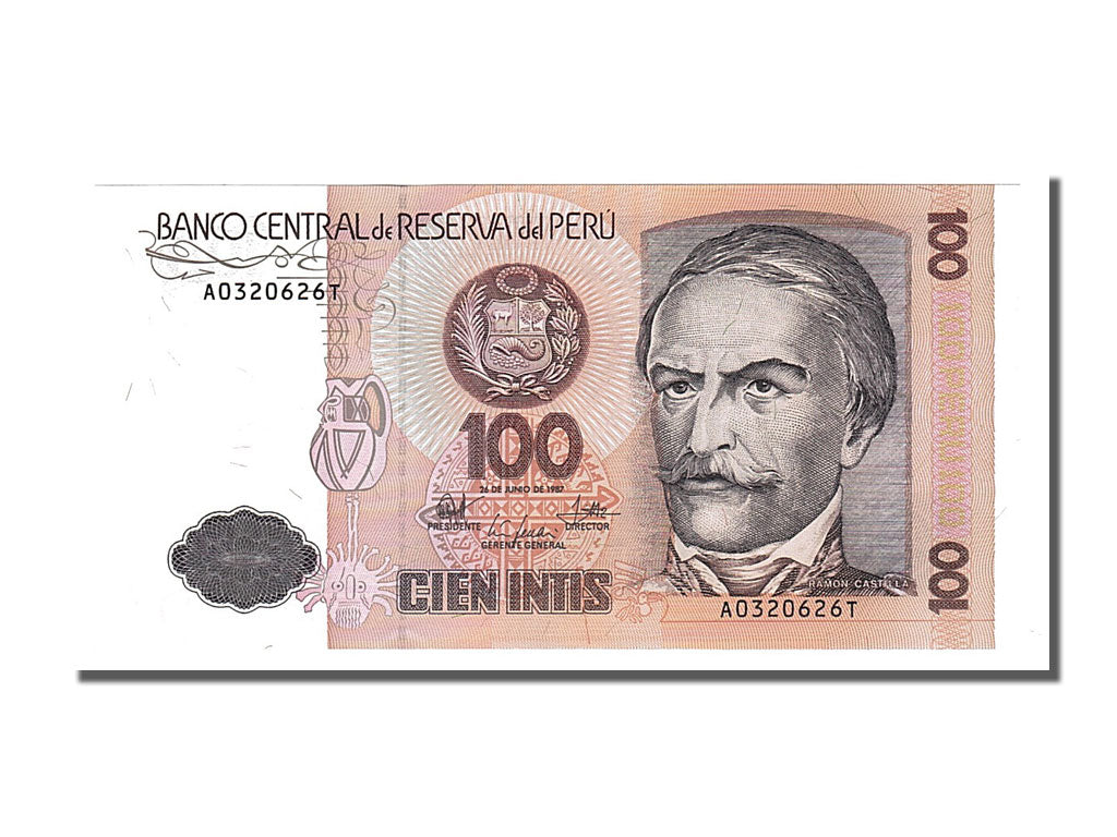 Banknote, Peru, 100 Intis, 1987, 1987-06-26, UNC(65-70)