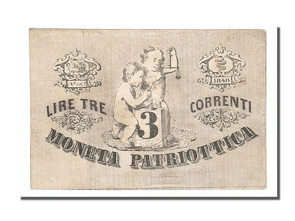 Geldschein, Italien Staaten, 3 Lire, 1848, SS+